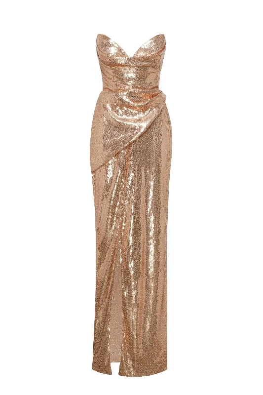 Spectacular gold sequined stretch-lace dress