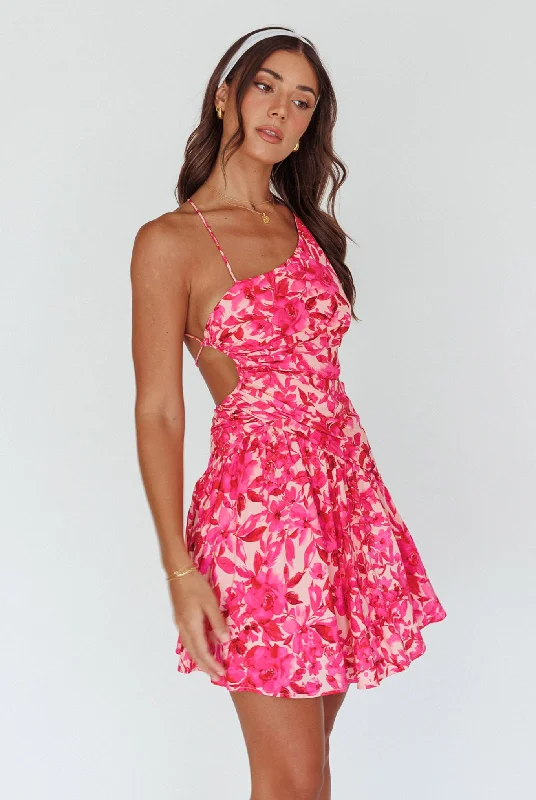 Destination Open Back Mini Dress Floral Pink