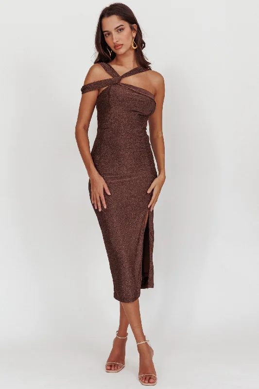 First Impressions One Shoulder Midi Dress Chocolate