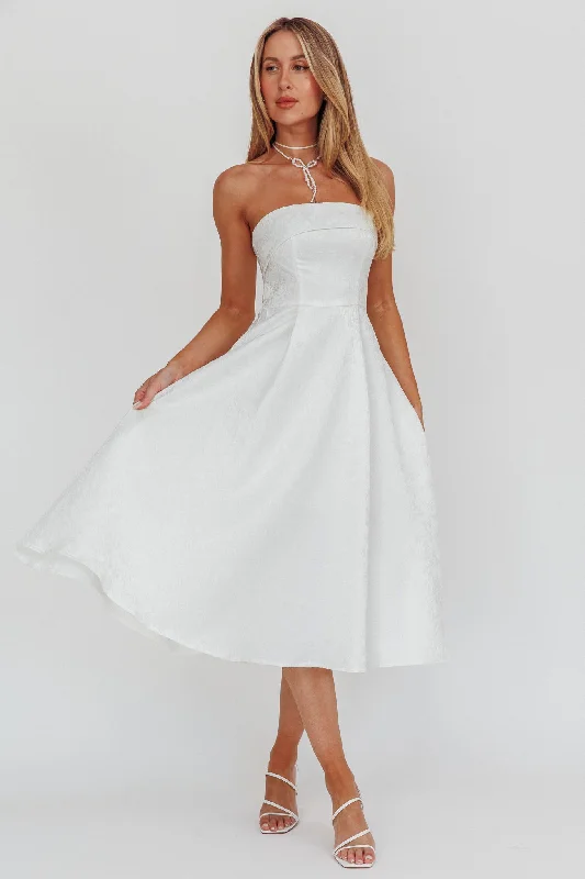 Worship Strapless A-Line Midi Dress White