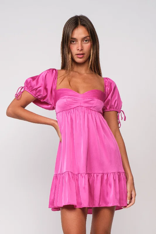 Addison Pink Puff-Sleeve Mini Dress