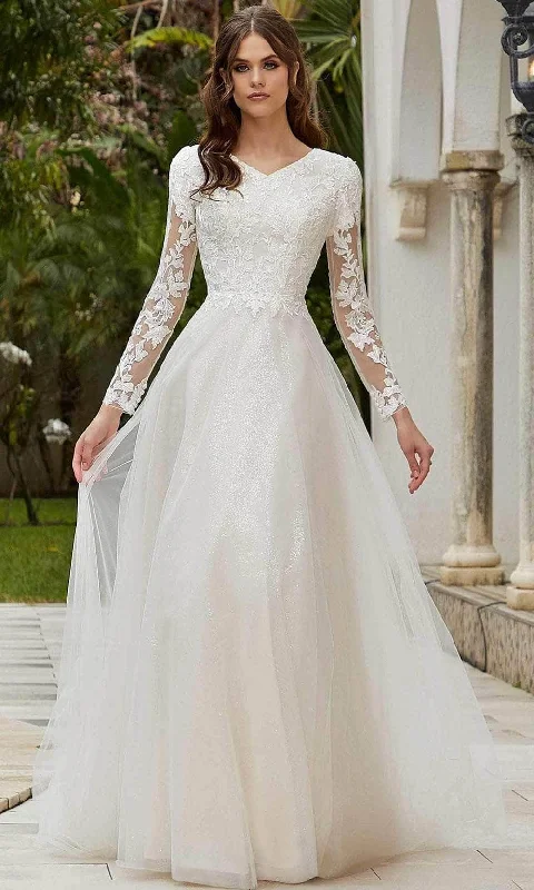 Mori Lee Bridal 30122 - Long Sleeve V-Neck Wedding Gown