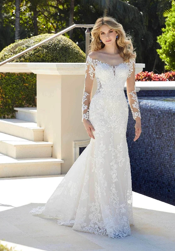 Mori Lee Bridal 5980 - Off Shoulder Bridal Gown With Petal Train