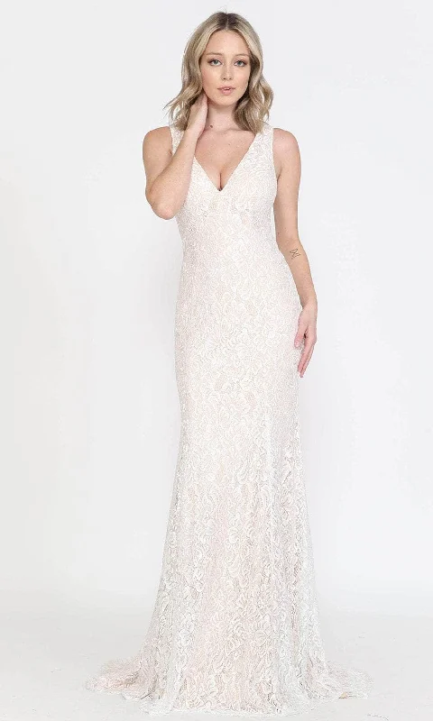 Poly USA 8496 - Lace V-Neck Long Gown