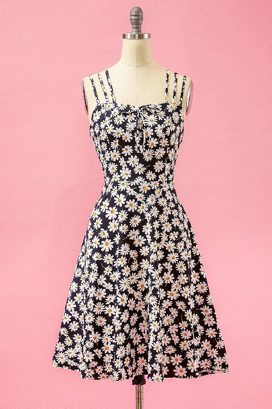 Black Floral Print Daisy Casual Dress