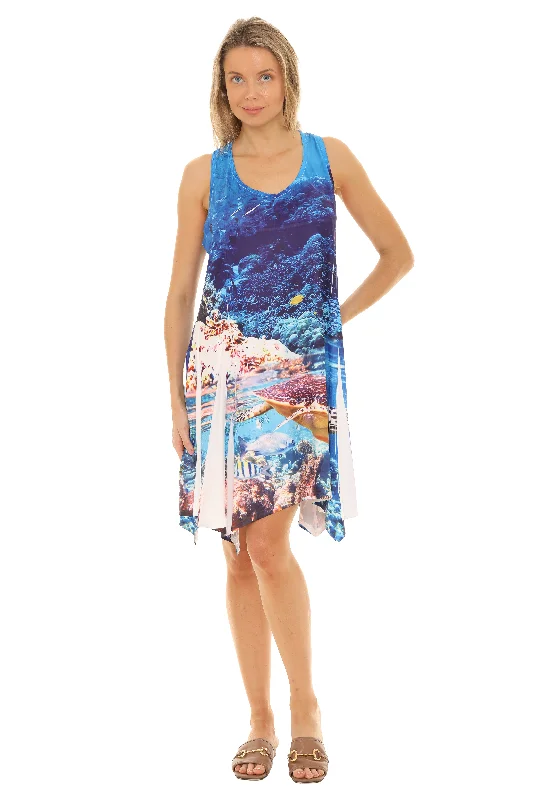 Turtle With Coral Reef Print Resort Short Dress