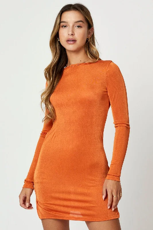 Orange Slinky Jersey Bodycon Dress