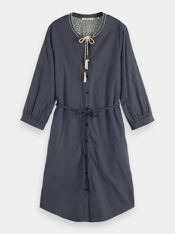 Beaded collar shirt dress