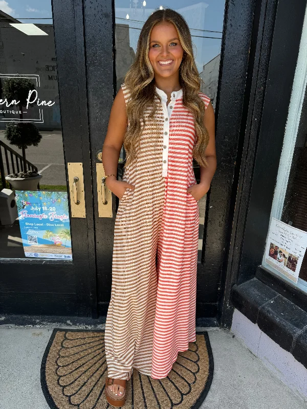 Boho split striped jumpsuit