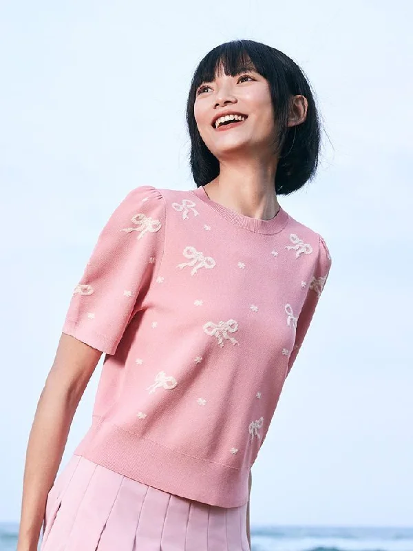 Pink Jacquard Women Knit Top